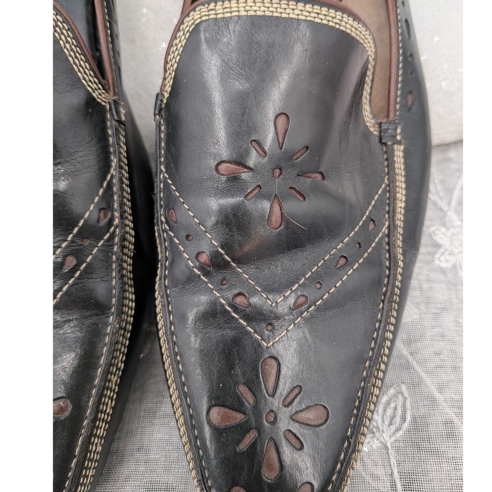 Career Professional Cole Haan City Black Leather Floral Pointed Toe Loafers 7.5M - Picture 5 of 8